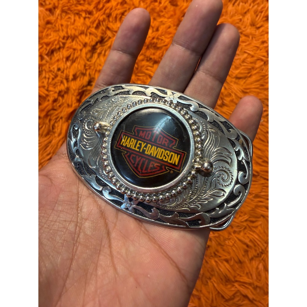 Vintage Harley Davidson Motor Cycles Belt Buckle Silver Tone Western Engraved